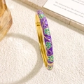 Purple and green floral cloisonne enamel bangle with gold-plated hinge clasp - Purple Bangle (Gold)