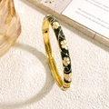 Gold-plated enamel bangle with white floral patterns on black background, vintage style - Black Bangle (Gold)
