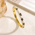 White enamel clover bangle with golden edges and vintage floral pattern for women - White Bangle (Gold)