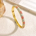 Light blue cloisonne enamel bangle featuring pink floral patterns and gold-toned finish - Light Blue Bangle (Gold)