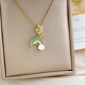Charming gold-plated S925 rainbow necklace with colorful enamel heart and cloud pendant - Rainbow Necklace Gold (XL1874)