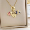 Golden heart necklace with forever engraving and pink star pendant in jewelry box - Two Best Friends Necklace Gold (XL1881)