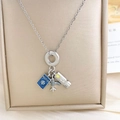 Travel theme silver necklace with blue passport, airplane, and suitcase charms - Airplane Travel Necklace Silver (XL1913)