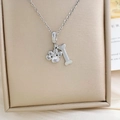 Halsketting van S925 sterling zilver met sprankelende pootafdruk en bot hangers - Bot Poot Ketting Zilver (XL3408)