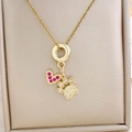 18K gold plated necklace with red heart and white zircon pet paw pendant - Gold Heart Paw Print Style (XL2147)