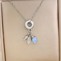 Silver stainless steel necklace with turtle, fish, and leaf charms featuring blue opal - Turtle Fish Necklace (XL1945) / Silver