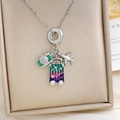 Travel-themed pendant necklace with 18K gold plated camera, plane and suitcase charms - Silver Purple Green Suitcase Style (XL2261)