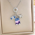 Silver travel necklace with camera, pink suitcase and airplane pendants in 18K gold plating - Silver Pink Blue Suitcase Style (XL2261)