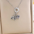 Silver travel-themed pendant necklace with airplane, globe and pink passport charms - Airplane Earth Passport Necklace (XL2144) / Silver