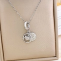 Silver camera pendant necklace with MOM engraved heart and round charm set in gift box - MOM Heart Necklace (XL2228) / Silver