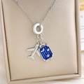 18K gold plated travel necklace with silver airplane and blue enamel suitcase charms - Blue Travel Theme Style (XL4552)