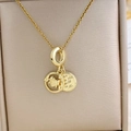 Gold mother and child pendant necklace with You Mean The World To Me engraved disc - Gold