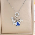 Silver camera and globe travel theme necklace set with zircons and titanium steel finish - Graduation Travel Necklace (XL2263) / Silver