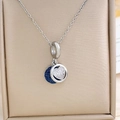 Silver camera style necklace with zircon heart and blue star galaxy pendant for women - Starry Sky Heart Necklace (XL2384) / Silver