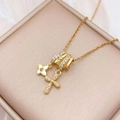 Gold necklace set with zircon cross and flower pendants on champagne velvet - Star Cross Combination (XL4361) / Gold