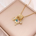 Golden necklace featuring a square zircon and colorful ice cream pendant with heart charms - Square Ice Cream Combination (XL4456) / Gold