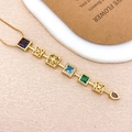 Golden necklace featuring multicolored square and teardrop crystal pendants for women - Four-Petal Flower Square Necklace Gold (XL5087)