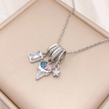 Silver-tone necklace with colorful ice cream pendant and micro-set cubic zirconia stones - Square Ice Cream Combination (XL4456) / Silver