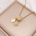 Gold plated necklace featuring cubic zirconia rings and an engraved star charm - Star Round Combination (XL4485) / Gold