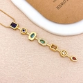 Vertical gold necklace with colorful geometric gemstones in various rectangular shapes - Rectangle Water Drop Necklace Gold (XL5103)
