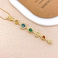 Golden geometric necklace featuring multi-color gemstones and elegant sparkling crystals - Hexagon Water Drop Necklace Gold (XL5148)