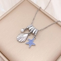 Silver multi-pendant necklace with starfish, shell, and pearl ocean charms - Shell Sea Star (XL4492) / Silver