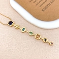Elegant gold chain necklace featuring vertical linear colorful geometric gemstones pendant - Square Heart Necklace Gold (XL5170)
