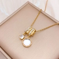 Elegant gold necklace with white moonstone pendant and micro-set zircon rings in jewelry box - Aurora Round (XL4571) / Gold