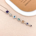 Silver drop necklace with colorful geometric zircons in square and heart shapes - Square Heart Necklace Silver (XL5170)