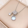 Silver necklace with zircon pendant and moonstone detail on jewelry gift box - Aurora Round (XL4571) / Silver