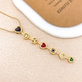Elegant gold necklace featuring multi-colored heart gemstones and diamond-set hexagons - Heart Hexagon Necklace Gold (XL5172)