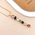 Golden snake chain necklace with vertically aligned colorful geometric gemstone pendant - Oval Water Drop Necklace Gold (XL5173)