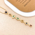 Gold necklace with seven colorful geometric gemstones in blue, pink, and emerald green - Oval Square Necklace Gold (XL5182)