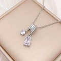 Elegant silver necklace featuring a square pink crystal pendant with halo zircon accents - Square Geometric (XL5105) / Silver