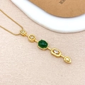 Collier vintage doré avec pendentif vertical en pierre verte et détails en zircon - Vert Doré