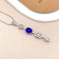 Collier chaîne serpent argentée avec pierre précieuse ovale bleue et détails en zircon - Argent Bleu Royal