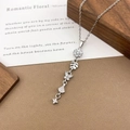 Silver long pendant necklace with zircon butterfly and star charms for women - XL5112 Flower Star Tassel Necklace / Silver