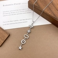 Silver celestial necklace with zircon sun star and moon charms on a fine chain - XL5123 Planet Compass Tassel Necklace / Silver