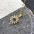 Goldene Sonnenblumen-Halskette mit Zirkonia-Besatz und blauem Sternen-Mittelstein - Sonnenblume Blüte (XL1402) / Gold
