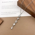 Silver tone sun star moon necklace with dainty zircon heart pendant for women - XL5129 Planet Clover Tassel Necklace / Silver