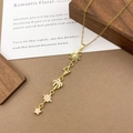 Gold star and palm tree pendant necklace with shimmering zircon stones for women - XL5134 Sun Star Tassel Necklace / Gold
