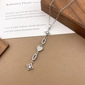Silver star and heart pendant necklace with shimmering zircon stones for women - XL5135 Heart Star Tassel Necklace / Silver