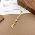 Exquisite gold-plated sun and moon pendant necklace with micro-set zircon stones - XL5141 Moon Star Tassel Necklace / Gold