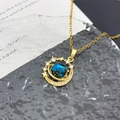 Collier planète et étoile dorée avec perle galaxie bleue et zircons étincelants - Étoiles Orbitant Planète (XL1844) / Or