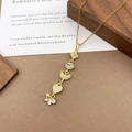 Golden necklace with five sparkling zircon pendants including clover and heart on a fine wave chain - XL5142 Heart Butterfly Tassel Necklace / Gold
