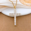 Sparkling gold cross necklace with pave-set cubic zirconia for a luxurious look - Pave Round Cross Style (XL492) / Gold