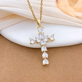Golden heart-shaped zircon cross necklace for women on minimalist display - Heart Cross Style (XL1904) / Gold