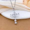 Silver-colored cross necklace featuring heart-shaped zircon stones on a white tray - Heart Cross Style (XL1904) / Silver