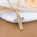 Elegant gold cross necklace with rectangular zircon stones and a delicate link chain - Square Zirconia Cross Style (XL2387) / Gold