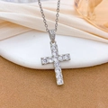 Silver cross necklace with sparkling cubic zirconia on a delicate silver cable chain - Classic Pave Cross Style (XL2678) / Silver
